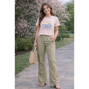 We the Free People Penny Pull On‎ Flare Leg Pants Womens Large 10 12 Shell Green